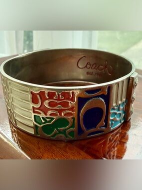Rare Vintage Coach Y2K Patchwork Enamel Bangle Bracelet - Silver